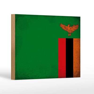 Holzschild Flagge Sambia 18x12 cm Flag of Zambia Vintage Dekoration