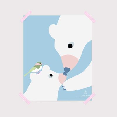 Poster for children's room: Blue Bear. Artist: Alice RICARD 20x25