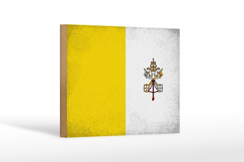 Holzschild Flagge Vatikanstadt 18x12 cm Vatican Vintage Dekoration