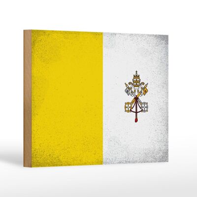 Letrero de madera bandera Ciudad del Vaticano 18x12 cm Decoración vintage del Vaticano