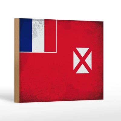 Holzschild Flagge Wallis und Futuna 18x12cm Wallis Vintage Dekoration