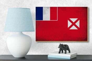 Panneau en bois drapeau Wallis et Futuna 18x12cm Wallis décoration vintage 3