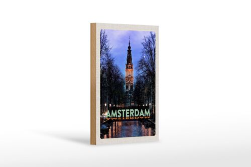Holzschild Reise 12x18 cm Amsterdam Reiseziel Munt Tower Dekoration