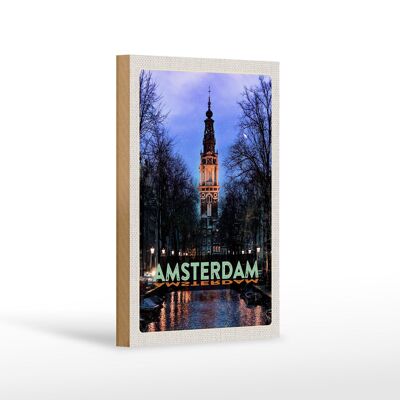 Holzschild Reise 12x18 cm Amsterdam Reiseziel Munt Tower Dekoration
