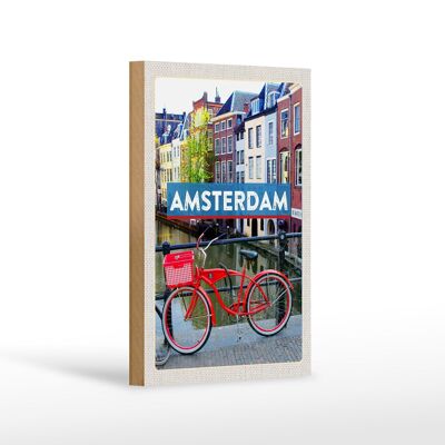 Cartello da viaggio in legno 12x18 cm Amsterdam destinazione di viaggio decorazione per bicicletta
