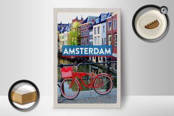 Panneau en bois voyage 12x18 cm Amsterdam destination de voyage décoration vélo 2