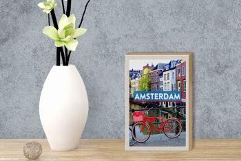 Panneau en bois voyage 12x18 cm Amsterdam destination de voyage décoration vélo 3