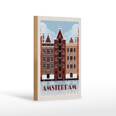 Panneau en bois voyage 12x18 cm Amsterdam destination de voyage décoration cadeau
