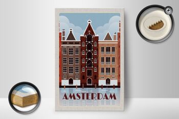 Panneau en bois voyage 12x18 cm Amsterdam destination de voyage décoration cadeau 2