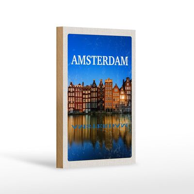 Panneau en bois Voyage 12x18 cm Rétro Amsterdam Destination de voyage Décoration de vacances