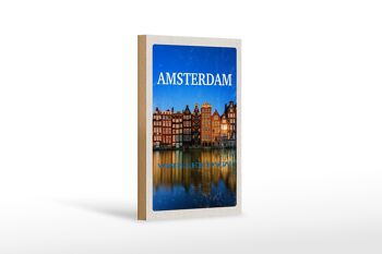 Panneau en bois Voyage 12x18 cm Rétro Amsterdam Destination de voyage Décoration de vacances 1