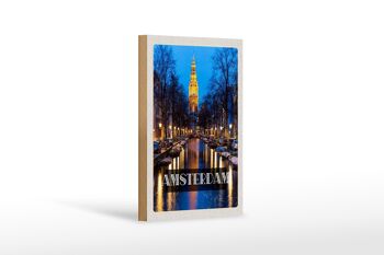 Panneau en bois Voyage 12x18 cm Rétro Amsterdam Munt Tower Décoration de nuit 1