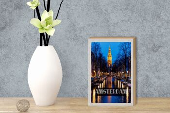 Panneau en bois Voyage 12x18 cm Rétro Amsterdam Munt Tower Décoration de nuit 3