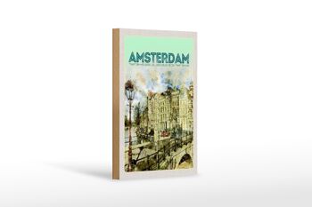 Panneau en bois voyage 12x18 cm art vintage Amsterdam décoration cadeau 1