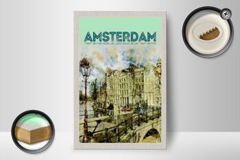 Panneau en bois voyage 12x18 cm art vintage Amsterdam décoration cadeau 2