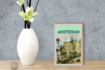 Panneau en bois voyage 12x18 cm art vintage Amsterdam décoration cadeau 3