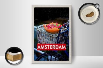 Panneau en bois voyage 12x18 cm rétro Amsterdam tulipes décoration vélo 2