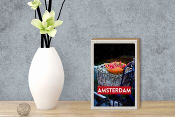 Panneau en bois voyage 12x18 cm rétro Amsterdam tulipes décoration vélo 3