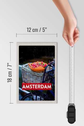 Panneau en bois voyage 12x18 cm rétro Amsterdam tulipes décoration vélo 4