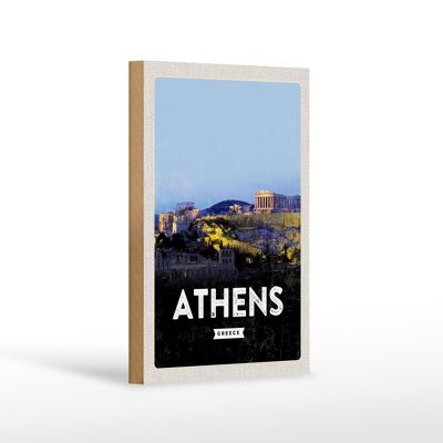 Wooden sign travel 12x18cm Athens Greece overview decoration