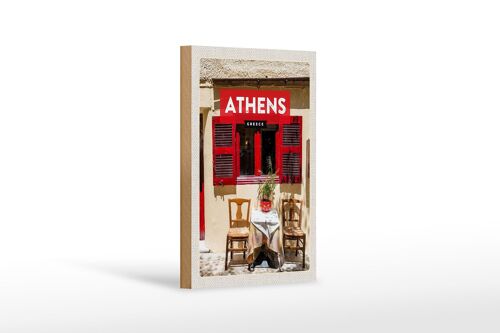 Holzschild Reise 12x18 cm Athens Greece Cafe Fensterläden Dekoration