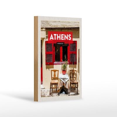Holzschild Reise 12x18 cm Athens Greece Cafe Fensterläden Dekoration