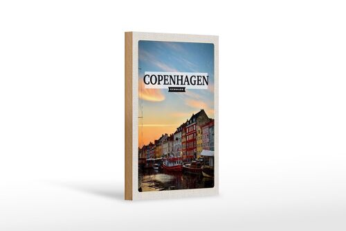 Holzschild Reise 12x18cm Copenhagen Denmark Sonnenuntergang Dekorationschild