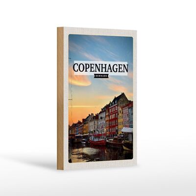 Cartel de madera de viaje 12x18cm Copenhague Dinamarca cartel decorativo atardecer