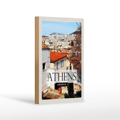 Cartello in legno da viaggio 12x18 cm Decorazione destinazione viaggio città Atene Grecia