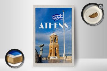 Panneau de voyage en bois 12x18 cm, drapeau d'Athènes, Grèce, décoration de l'Acropole 2