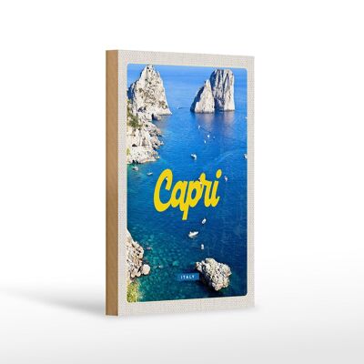 Cartel de madera viaje 12x18 cm Retro Capri Italia mar montañas decoración