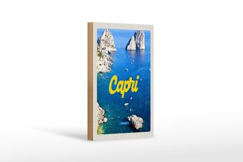 Panneau en bois voyage 12x18 cm rétro Capri Italie mer montagnes décoration 1