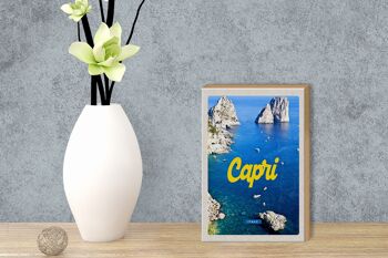 Panneau en bois voyage 12x18 cm rétro Capri Italie mer montagnes décoration 3