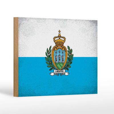 Letrero de madera bandera San Marino 18x12 cm decoración vintage San Marino