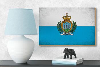 Panneau en bois drapeau Saint-Marin 18x12 cm Saint-Marin décoration vintage 3