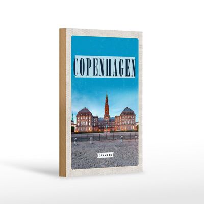 Cartel de madera de viaje 12x18 cm Retro Copenhague Dinamarca Castillo Decoración