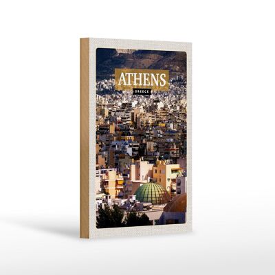 Cartello in legno da viaggio 12x18 cm Atene Grecia vista della decorazione della città