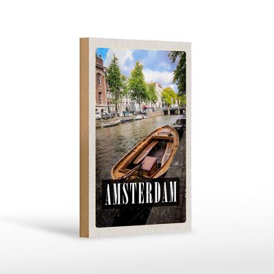 Cartel de madera viaje 12x18 cm Amsterdam destino de viaje barco Holanda decoración