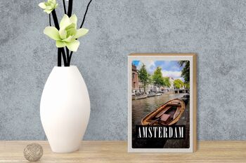 Panneau en bois voyage 12x18 cm Amsterdam destination de voyage bateau Hollande décoration 3