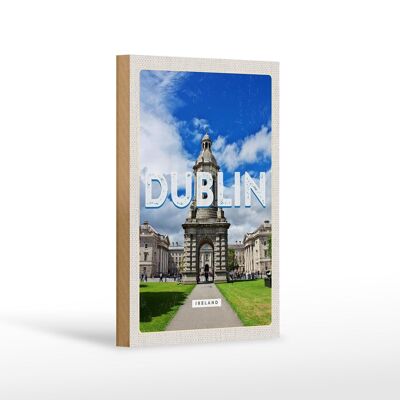 Cartel de madera Travel 12x18 cm Retro Dublín Irlanda Ciudad de destino de viaje