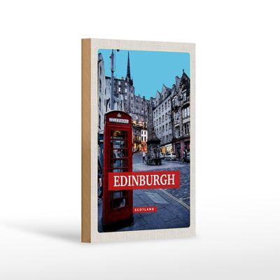 Cartel de madera viaje 12x18 cm Edimburgo Escocia Teléfono decoración roja