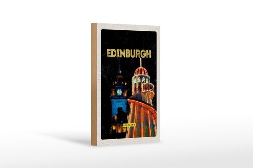 Holzschild Reise 12x18 cm Edinburgh Scotland Nacht Lichter Dekoration