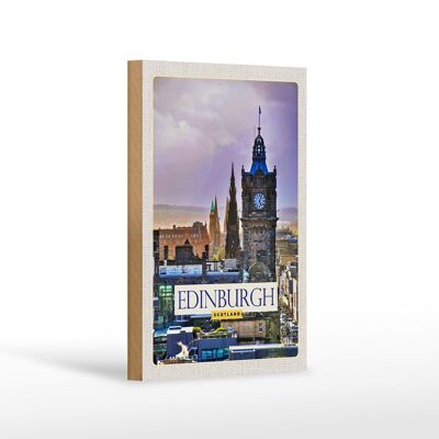 Cartel de madera de viaje 12x18 cm Edimburgo Escocia decoración de la torre del reloj