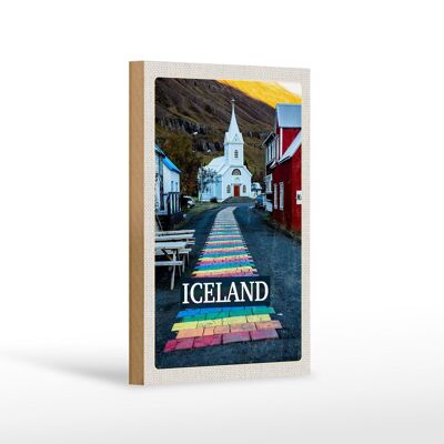 Holzschild Reise 12x18 cm Iceland Iselstaat Kirche Dekoration