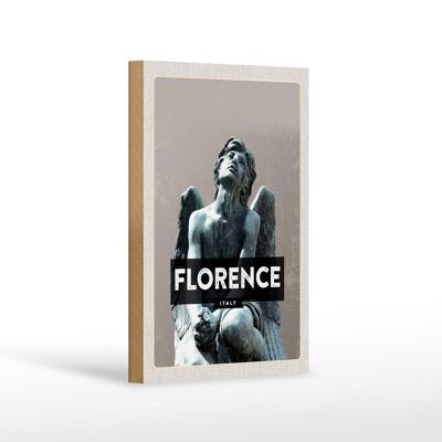 Cartel de madera viaje 12x18cm Florencia Italia estatua ángel melancólico