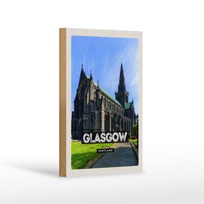 Cartel de madera viaje 12x18 cm decoración castillo Glasgow Escocia
