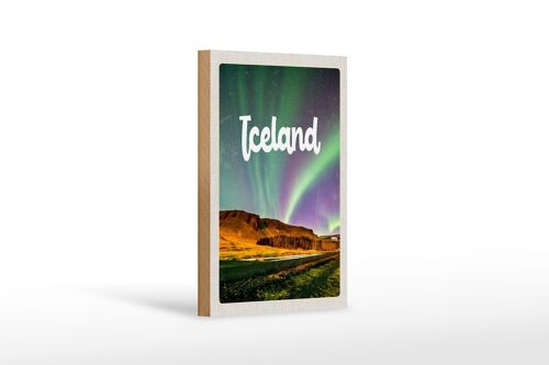 Holzschild Reise 12x18 cm Iceland Retro Polarlicht Geschenk