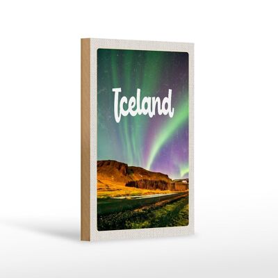Cartel de madera viaje 12x18 cm Islandia retro aurora boreal regalo