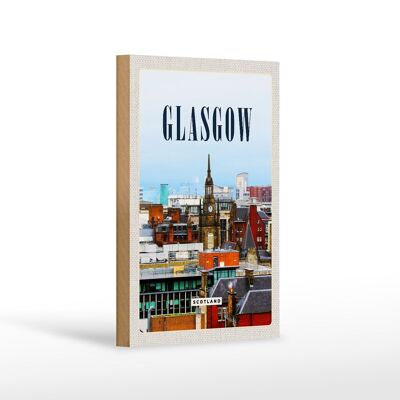 Wooden sign travel 12x18 cm Glasgow Scotland old town decoration