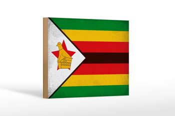 Panneau en bois drapeau Zimbabwe 18x12 cm Drapeau Zimbabwe décoration vintage 1